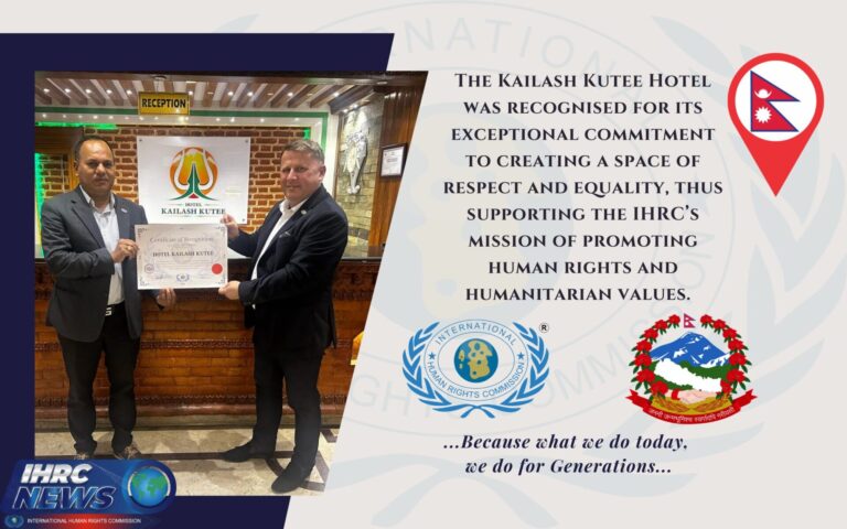 IHRC Secretary General Presented a Certificate of Recognition to Kailash Kutee Hotel in Kathmandu