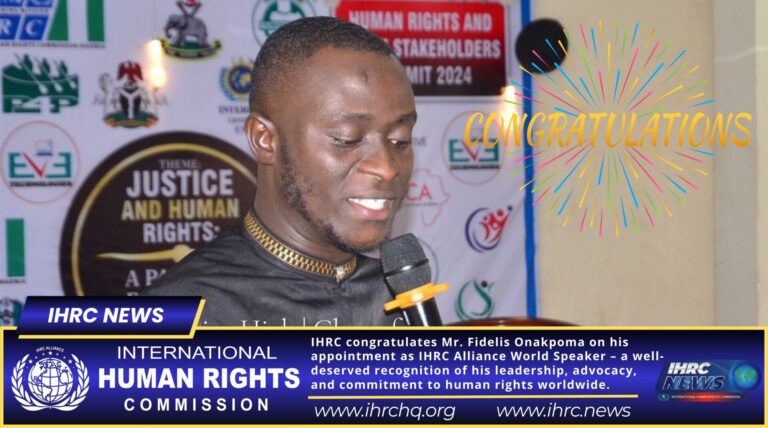 🌍 Appointment of Mr. Fidelis Onakpoma as IHRC Alliance World Speaker