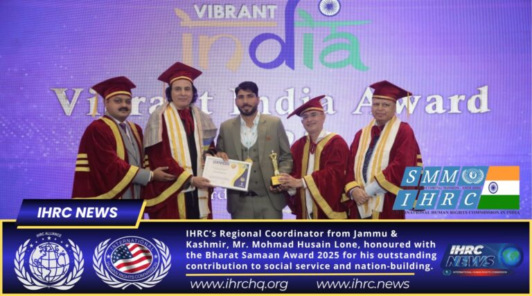 🏅 Bharat Samaan Award Presented to IHRC’s Regional Coordinator from Jammu & Kashmir